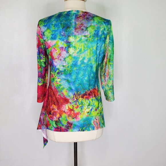 Leoma Lovegrove Top Colorful Fish Print Asymmetrical Artsy Unique Novelty M - Picture 7 of 12
